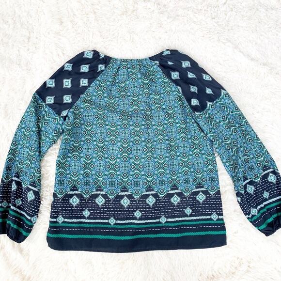 CHRISTOPHER & BANKS Navy Blue & Green Printed Peasant Blouse Top size Small - Picture 5 of 9